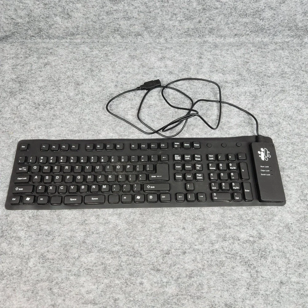 Flexible Roll Up Keyboard Black USB Wired Waterproof Portable Silent Slim TESTED